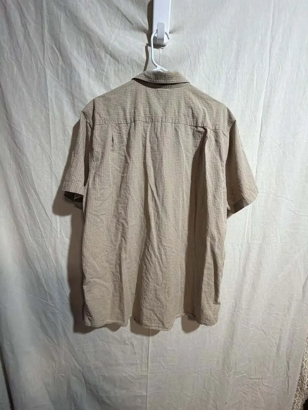 The North Face Men's Cotton Beige Checkered Short Sleeve Button Up Shirt XXL
